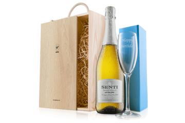 Happy Birthday Prosecco with Flute in Wooden Gift Box