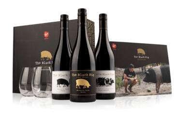 Black Pig Red Wine Trio with Glasses in Branded Gift Box