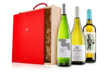Indulgent White Wine Trio in Wooden Gift Box