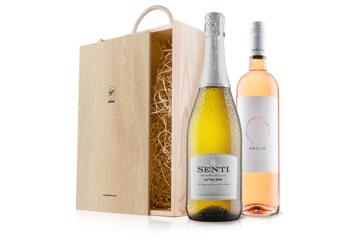 Prosecco and Rosé Wine in Wooden Gift Box