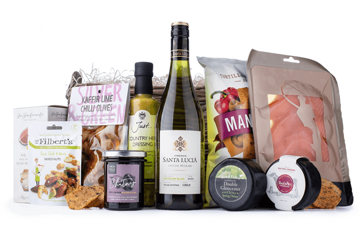 Luxury Food Hamper with White Wine