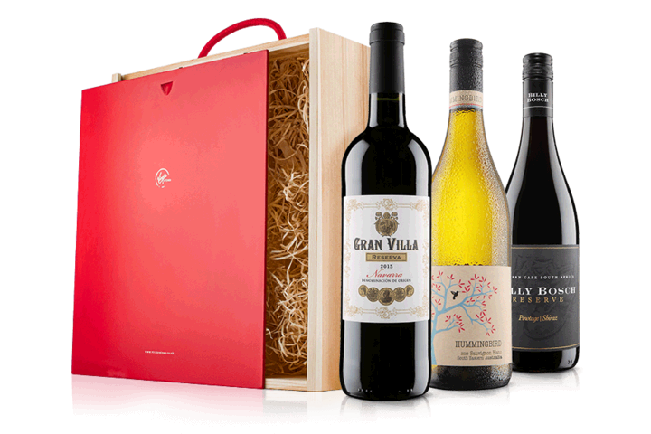 Connoisseurs Mixed Wine Trio In Wooden Gift Box
