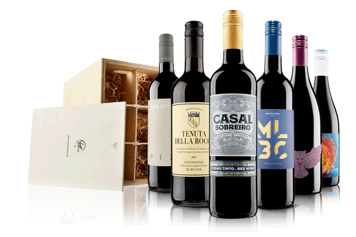 Luxury 6 Bottle Red Selection in Wooden Gift Box