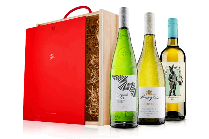 Indulgent White Wine Trio in Wooden Gift Box