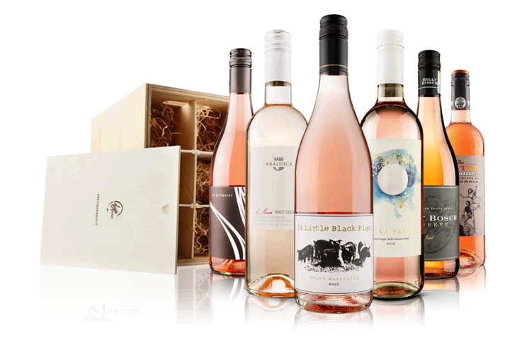Luxury 6 Bottle Rose Selection in Wooden Gift Box